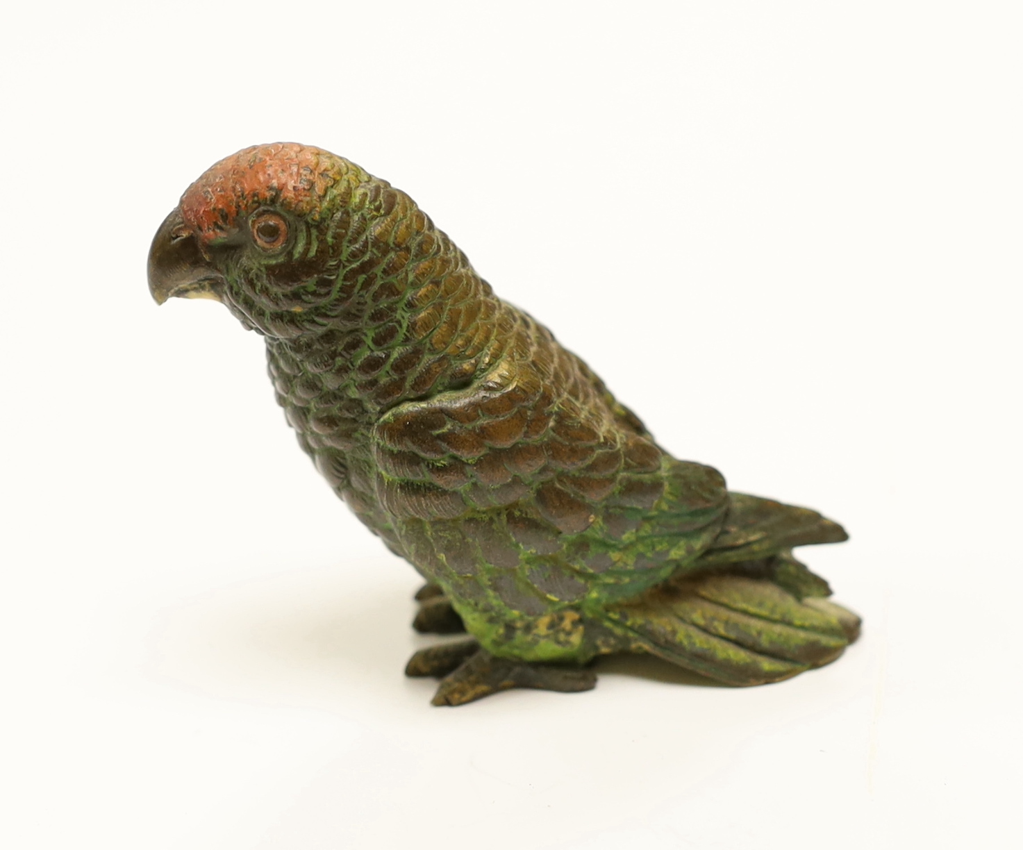 A large Austrian cold painted bronze model of a Parrot, 8cm high